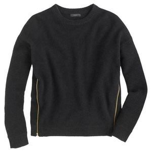 J Crew 100% Lambswool Side Zip Crew Neck Sweater